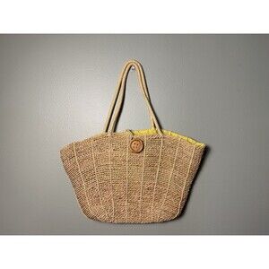 Used ROXY Straw Tote Bag - Yellow Lining - Beach Bag, Summer - READ